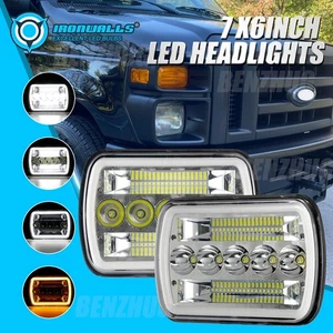 2x 7x6" LED Headlights DRL Hi Low Turn Light For Ford E-350 Super Duty 1999-2017 - Foto 1 di 12
