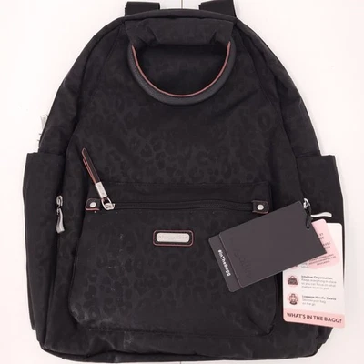 Baggallini Wristlet Black Peopard Pink All Day Backpack Small Strap Zip Closure - Image 1 of 4