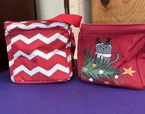 Thirty-One (31) Carry-All Caddy Red & White Zig Zag &Christmas Cat storage bins - Picture 1 of 3