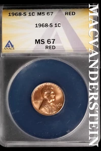 1968-S Lincoln Memorial Cent - ANACS MS 67 Red - Brilliant Uncirculated  #SLH946 - Picture 1 of 2