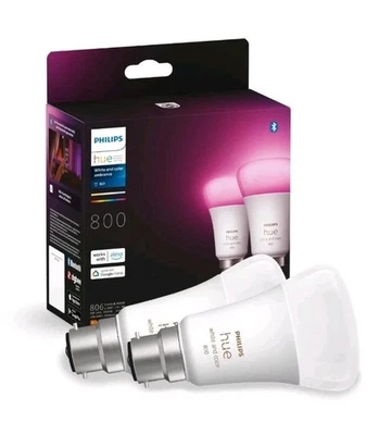 Philips Hue White and Colour Ambiance Smart Bulb Twin Pack LED B22 Bayonet Alexa - Image 1 of 3