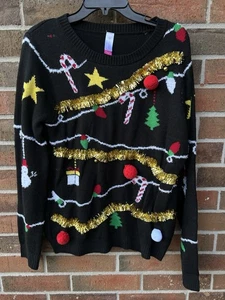 MAGLIONE BRUTTO NATALE taglia 2XL Jr ghirlanda oro pompon campane candy canes orpel - Foto 1 di 8