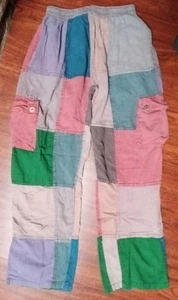 Javi boho Patchwork Gypsy Multicolor Quilted  Bohemian Cargo Med Pants - Picture 1 of 19