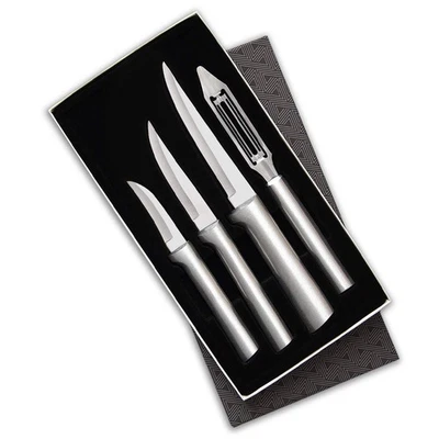 Conjunto de 4 facas para preparação de refeições Rada Cutlery feito nos EUA alças de prata presente de cozinha - Imagem 1 de 4