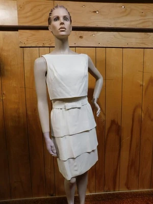 Vintage ALFRED WERBER Cream Tiered 1960's Dress w/ Top 31" Waist - Image 1 of 4