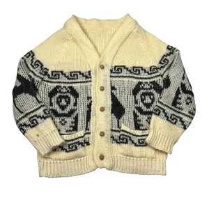 Vintage Schalkragen Knopfleiste Opa Pullover Cardigan MÄNGEL hellgelb Medium - Bild 1 von 5