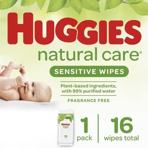 Huggies Natural Care Sensitive Baby Feuchttücher pflanzlich ohne Duft 16 Stück - Bild 1 von 3