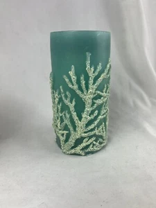 Pier 1 imports Sea Air Collection 3x6” Scented Pillar Candle Aqua/white Embossed - Picture 1 of 6