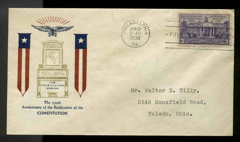 835 CONSTITUTION FDC PHILADELPHIA, PA PLANTY #2b FIDELITY CACHET - Image 1 of 1
