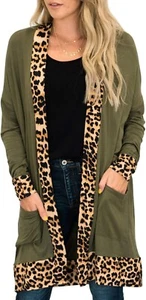 MITILLY Women's Casual Long Sleeve Leopard Open Front Soft Knit Cardigan (Small) - Picture 1 of 3