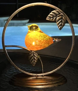 Beleuchtete Glas Vogel Skulptur thront in Metallring mit Sockel Figur - Bild 1 von 23