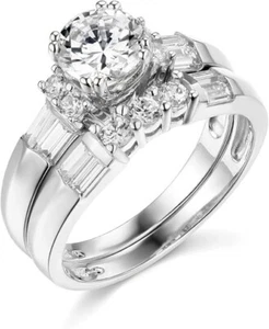 Set Anello di Fidanzamento Fidanzamento Oro Bianco 14K Simulato Reale 2,75 Ct Cinturino Abbinato - Foto 1 di 7