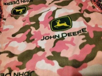 Baby Blanket John Deere Boy Fleece Brown Green Tractor With Crochet Edge - Image 1 of 4