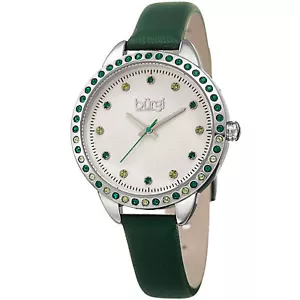 Women's Burgi BUR161GN Swarovski Nulled Crystal Bezel Embossed Dial Strap Watch - Picture 1 of 4