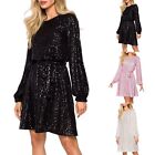 Sequin Dress For Women Long Sleeve Crewneck Sparkly Glitter Mini Dress Elegant