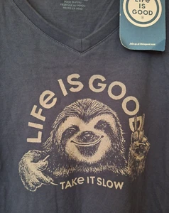 Life is Good Shirt Women Light Blue Take It Slow Sloth Short Sleeve SZ 3XL - Picture 1 of 9