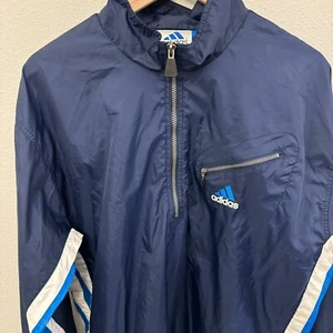 Vintage Adidas Windbreaker Half Zip Pullover Med 90's 3 Stripe Navy Vented Y2K - Picture 1 of 16