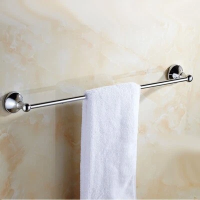 Polished Chrome Bathroom Towel Rack Wall Mount Single Rail Towel Bar Holder - Image 1 of 4