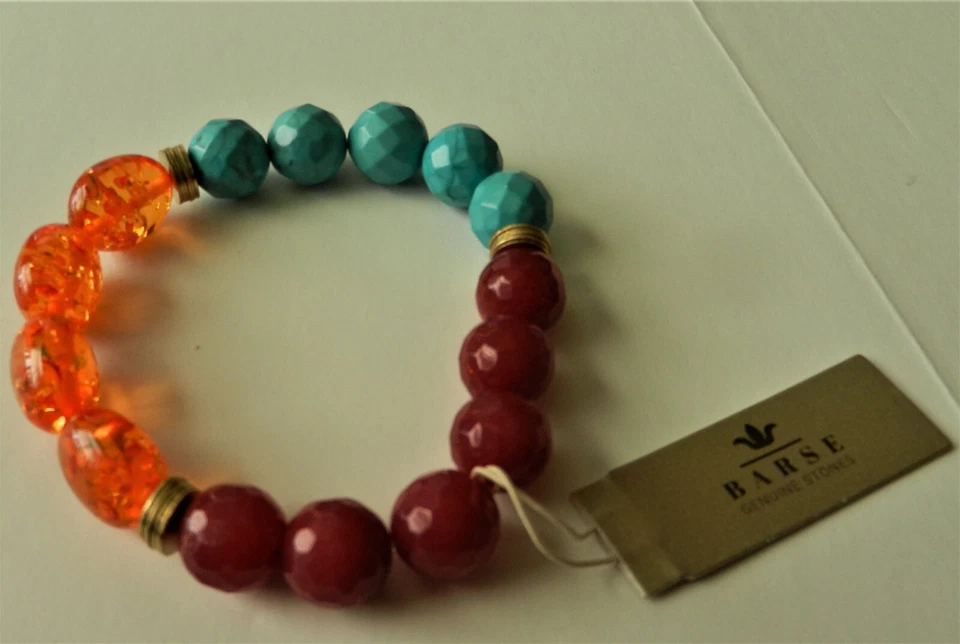 BARSE Genuine Turquoise Magnasite, Jade and Resin Stretch Bracelet MSRP $38 - Image 1 of 1