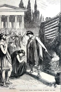 Cremation Fire 1874 ANCIENT GREEK METHOD BURNING the DEAD Matted Antique Print - Picture 1 of 11