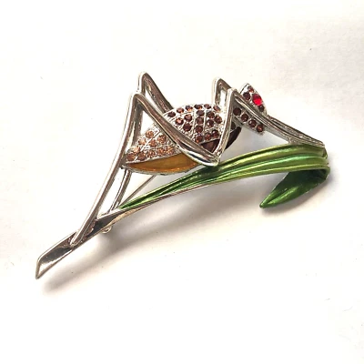 Broche mantis orante mujer insecto pin tono plata bufanda broche piedras rojas Foto 1 de 4
