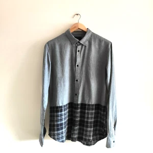 100% Cotton Flannel Men's Shirt Sz L Springfield Spain Washable Gray Plaid Grey - Picture 1 of 12