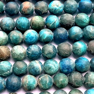 Matte Blue Apatite Round Teal Blue Green 10mm Semi Precious Stone Beads 1 Strand - Image 1 of 2