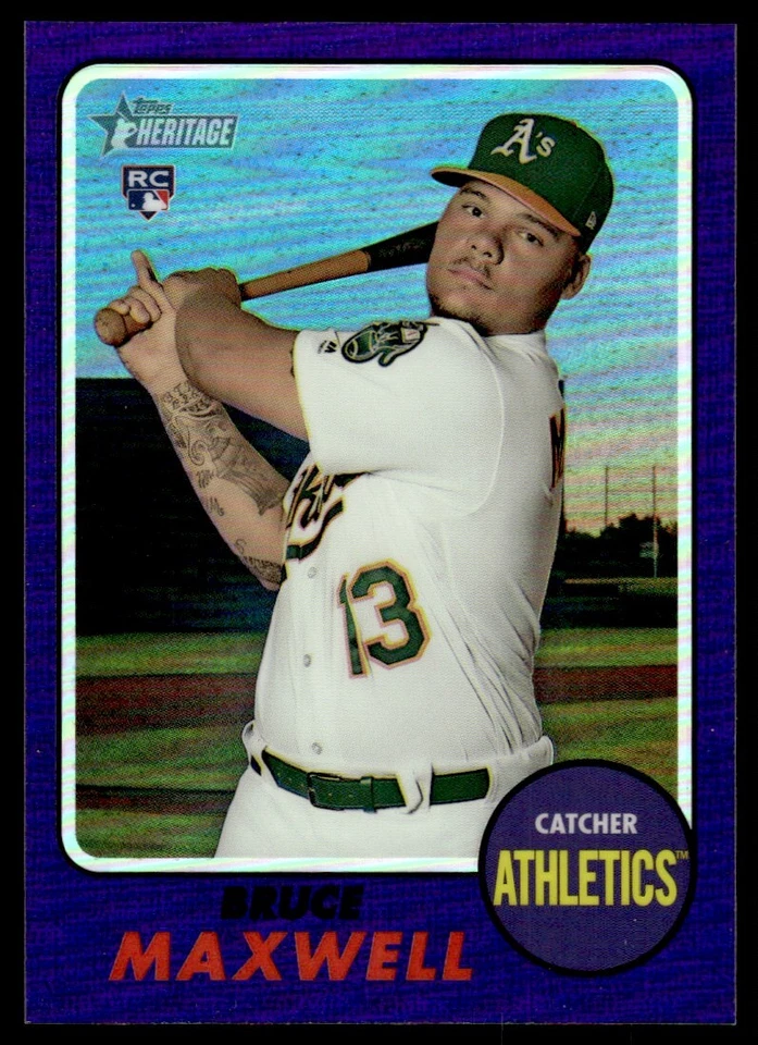 2017 Topps Heritage Chrome Purple Refractor Bruce Maxwell RC Athletics #THC-584 - Image 1 of 2
