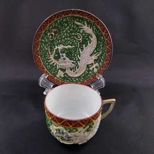 Dragon Ware Moriage Cup Saucer Demitasse Blue Bead Eyes Gilded Japan  Handmade - Imagen 1 de 9