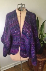 JEANNE SCANNELL Designer Weaver Purple Batwing Shrug Sweater Mohair - Picture 1 of 8