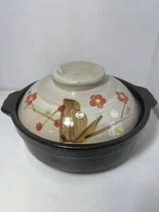 Japanese 9” Earthenware Donabe Clay Hot Pot Cherry Blossom Design, Display Only - Picture 1 of 5