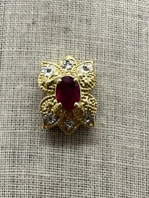 Vintage Style Richard Klein Ruby & Diamond Slide Charm 14k Two-Tone Gold 3.3g - Image 1 of 3