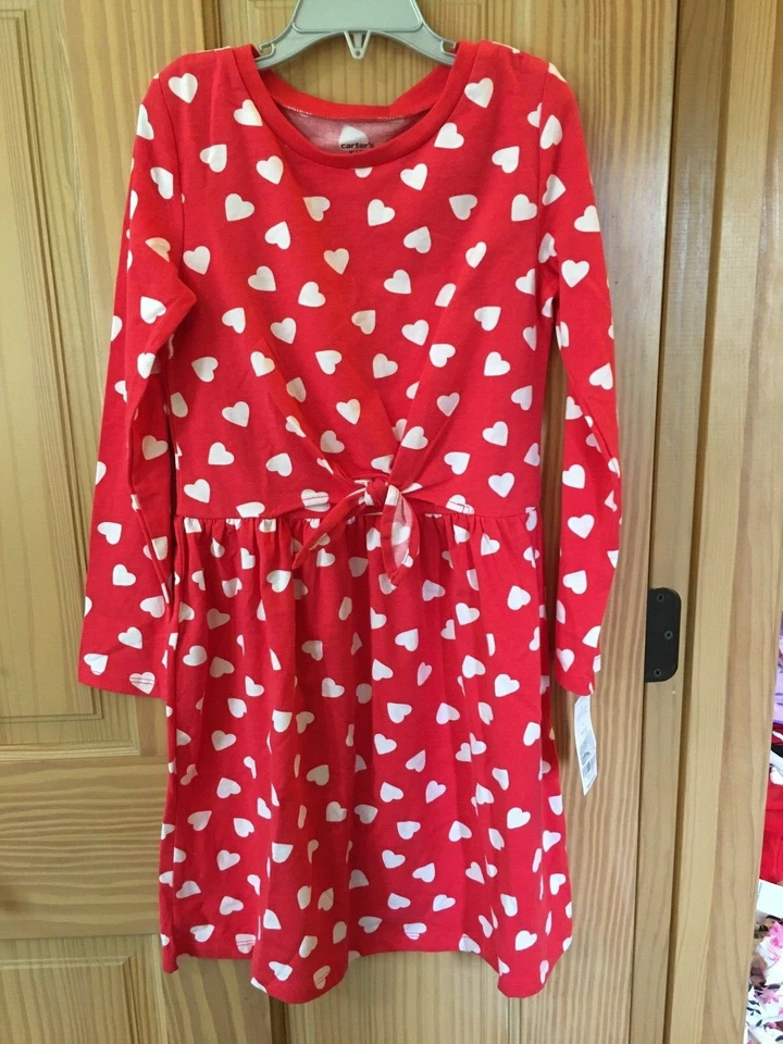 Nuevo con etiquetas Vestido Jersey Carter's Corazón Corbata Frontal Niña San Valentín 4,7,8,10,12,14 Foto 1 de 1