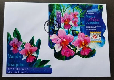 Flora floral de orquídea de África Central 2015 (FDC *Singapur Expo *forma extraña *inusual Foto 1 de 4