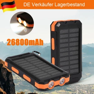 Solar Power Bank 26800 mAh Tragbar Externer Batterie mit LED-Licht Powerbank DE - Zdjęcie 1 z 22