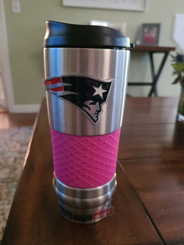 NEW WITH TAGS! NEW ENGLAND PATRIOTS 18OZ STAINLESS TUMBLER W/PINK GRIP Cover