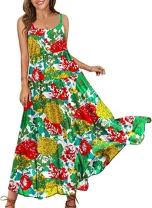 Summer Dresses Women Casual Loose Bohemian Pockets Spaghetti Strap Maxi Dress - Picture 1 of 5