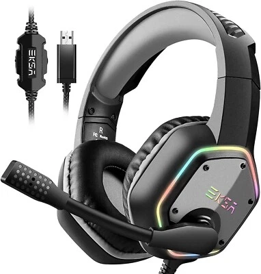 E1000 USB Gaming Headset: 7.1 Sound, Noise Cancel Mic, RGB, Wired for PC/PS5/PS4 - Image 1 of 3