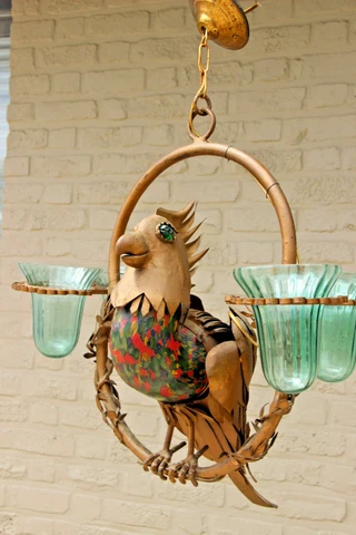 Unusual Rare Copper Parrot Bird glass figurine chandelier lamp French 1950's Cover