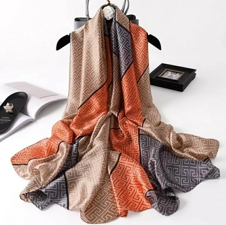 **¡RECIÉN REDUCIDO!** Bufanda 100 % seda naranja, gris y beige Foto 1 de 1