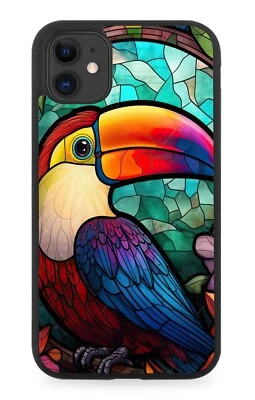 Colourful Toucan Rubber Phone Case Toucans Bird Birds Beak Stained Glass DR06 - Image 1 of 2