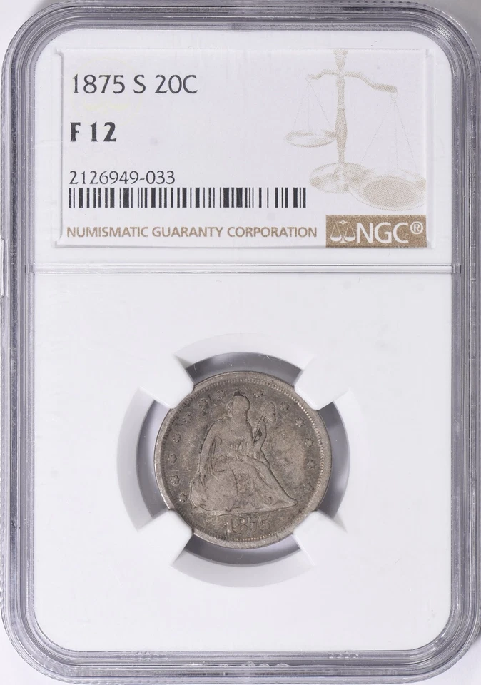 1875-S NGC F12 20 Cent Piece - Image 1 of 2