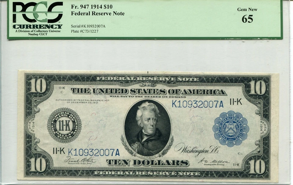 FR 947 1914 $10 Dallas Federal Reserve Note 65 GEM NEW - Image 1 of 1