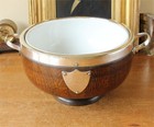 Antique English Oak & Silver Plate Fruit / Salad / Nut Trophy Bowl & Liner c1900