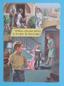 Impresión original 1966 a doble cara niños obedecen a los padres bíblicos y años 1950-60 - Imagen 1 de 2