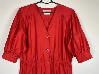 Vestido De Colección Yves Saint Laurent Variación Rojo Algodón Raro Francia Talla 46 Foto 1 de 4