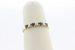 Plainville Stock Co PSCO 10K Yellow Gold Alternating Sapphire Diamond Ring Sz 6 - Picture 1 of 6