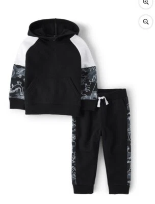 全新 4T 儿童场所 男孩 2 件套 恐龙迷彩套装 ~ 黑色 ~ 连帽 — 第 1/4 张图片