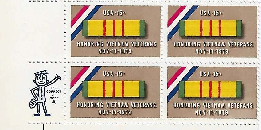 US Honoring Vietnam Veterans 15c Stamp Zip Block of 4 Scott #1802 - Image 1 of 1