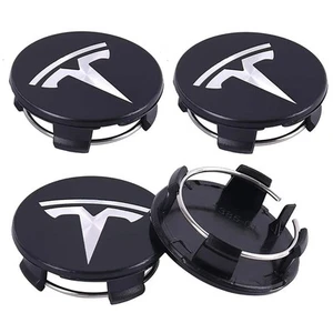 4 pcs Set of Tesla Wheel Center Hub Caps Black/Silver – 56mm Model 3, S, X, Y - Picture 1 of 5